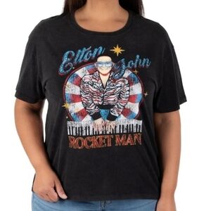 Elton John Rocket Man Licensed Band Tee Black L